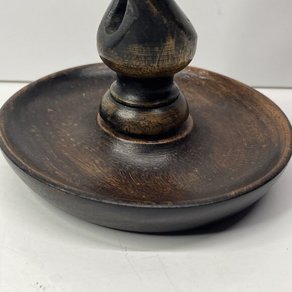 Candle Holders Antique English Oak Barley Twist Candlestick Brass Insert 8.5” - Picture 9 of 16